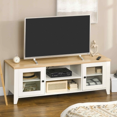 HOMCOM Fireplace TV Stand for TVs up to 60 inches, Wood TV Cabinet w/ Storage Doors or Living Room, Office, White and Oak