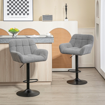 HOMCOM Swivel Barstools Set of 2 Adjustable Bar Stools with Footrest Armrests for Dining Room Grey