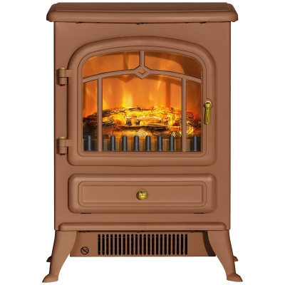 HOMCOM Electric Fireplace Heater with LED Flames, 750W/1500W, Brown