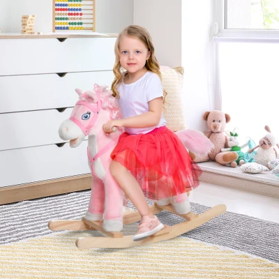 Qaba Kids Plush Rocking Horse Toy with Sounds for Toddlers