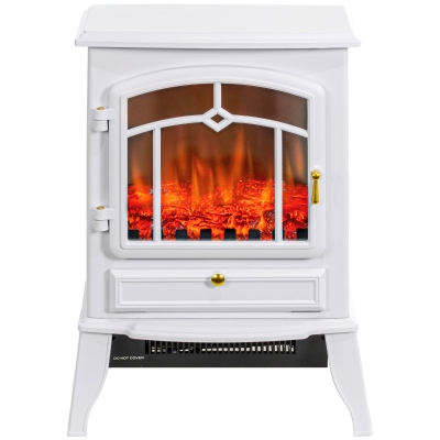HOMCOM Electric Fireplace Stove with Realistic Flame, 750W/1500W, White