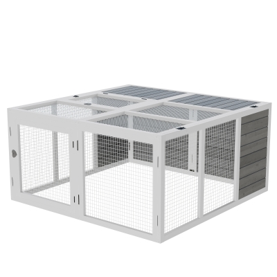 PawHut Wooden Rabbit Hutch, Foldable Top for 1-4 Bunnies