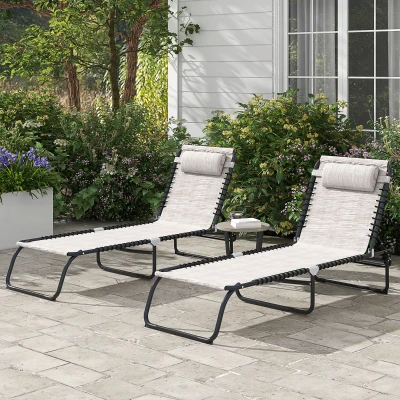 Outsunny Folding Chaise Lounge Chairs, 4-Position, Dark Blue