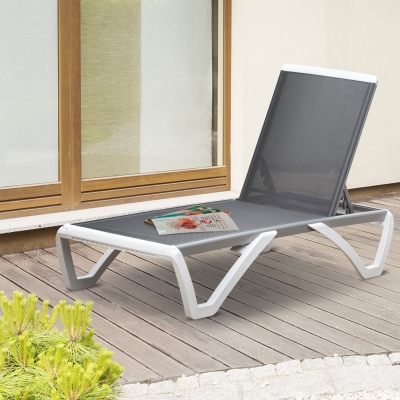 Outsunny Outdoor Chaise Lounge Chair, Patio Aluminum Tanning Chair with 5-Level Adjustable Back, Portable Wheels, Breathable Mesh Fabric, for Pool, Deck, Garden, Grey