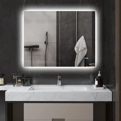 HOMCOM 35"x28" LED Bathroom Mirror w/ Anti-Fog & Dimmable Lights