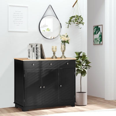 HOMCOM Modern Sideboard, Buffet Cabinet with Storage Cabinets, Drawers and Adjustable Shelves for Living Room, Black