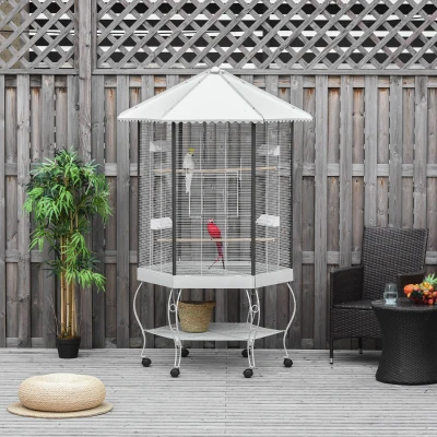 PawHut 77" Portable Hexagon Bird Cage with Canopy & Storage