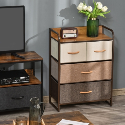 HOMCOM 4-Drawer Multicolored Dresser with Steel Frame, Bedroom
