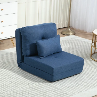 HOMCOM Convertible Floor Sofa Bed with Adjustable Backrest, Dark Blue