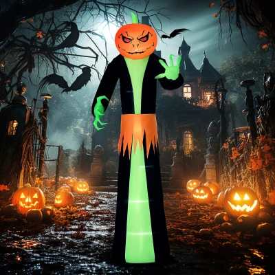 HOMCOM 9' Halloween Inflatable Pumpkin Head Ghost, Waterproof Yard Decor