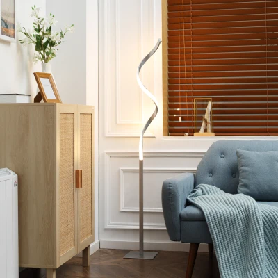 HOMCOM Modern Spiral LED Floor Lamp, Set of 2, Silver