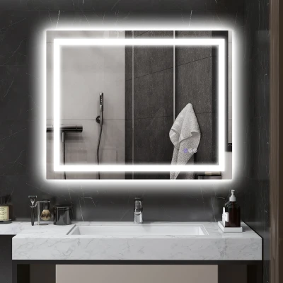 HOMCOM 39" x 32" LED Bathroom Mirror, Dimmable, Anti-Fog, Backlit/Front Lit