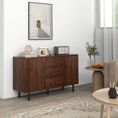 HOMCOM Rustic Brown Sideboard with 2 Cabinets & 3 Drawers