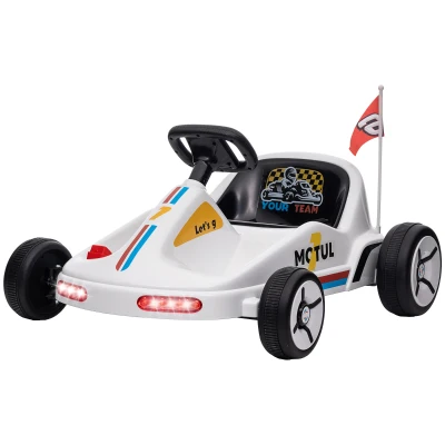 Qaba 6V Electric Go Kart for Aged 3-5 Kids with Music, Light, Horn, White