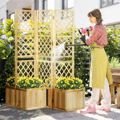 Outsunny Outdoor Privacy Screen with 4 Garden Beds, Wood