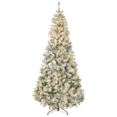 HOMCOM 7.5' Prelit Flocked Christmas Tree, Warm White LED
