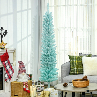 HOMCOM 6ft Pencil Christmas Trees, Skinny Artificial Christmas Tree for Xmas Holiday Decor, Gradient Blue