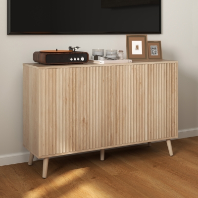 HOMCOM Buffet Cabinet with Storage Modern Fluted Sideboard with Adjustable Shelves Wood Legs for Dining Room Living Room Oak