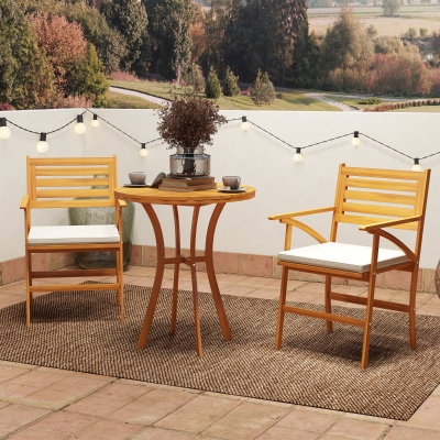 Outsunny 3 Piece Patio Set, Small Patio Table and Chairs, Wooden Outdoor Bistro Set w/ Cushions, Round Coffee Table, Brown