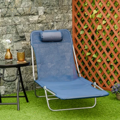 Outsunny Folding Chaise Lounge Chair, Outdoor Reclining Chair, Dark Blue