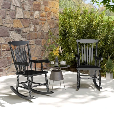 Outsunny Set of 2 Wooden Rocker Chairs, 350 lbs, Black