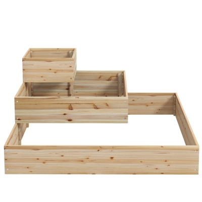 Outsunny Outdoor Elevated Planter Box, 3-Tier Wooden Raised Garden Bed for Vegetables, Flowers and Herbs, 43.3" x 43.3" x 20.1"