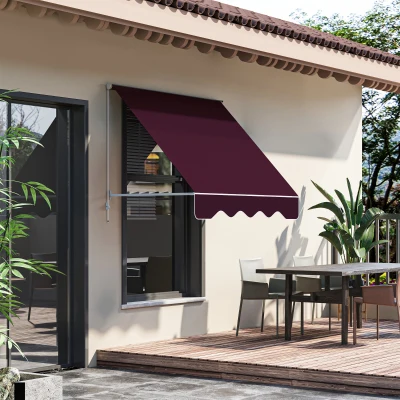 Outsunny 6' Retractable Window Awning, Aluminum, Wine Red