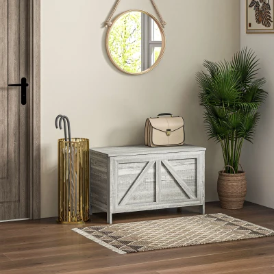 HOMCOM Farmhouse Storage Chest with Lift Top, Gray Wood Grain