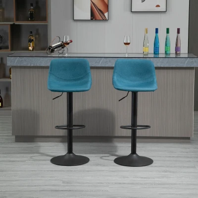 HOMCOM Swivel Bar Stools, Padded Back Chairs, Set of 2, Blue