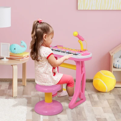Qaba Kids Toy Keyboard Piano with Stool & Microphone, Pink