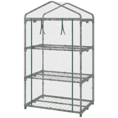 Outsunny 3 Tier Mini Greenhouse, Portable Outdoor Flower Stand with Shelf Clips, Indoor Greenhouse with Plastic Cover and Steel Frame, Transparent, 27" x 19" x 49"