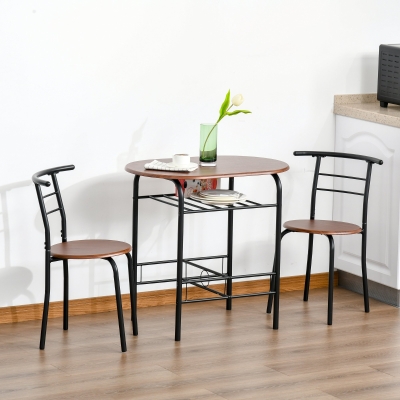 HOMCOM Dining Table Set of 3, 31.5" Kitchen Table and Chairs Set for 2 with Shelf, for Small Space, Dining Room, Living Room