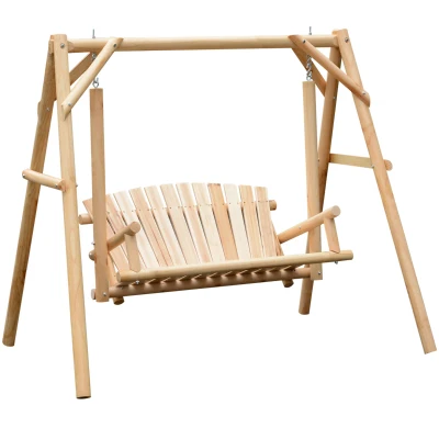 Outsunny Freestanding 6.5' Wooden Loveseat Traditional Farmhouse Style Log Swing Natural Wood