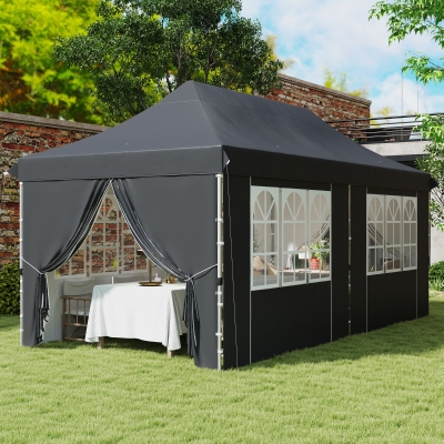Outsunny 20x10 Pop Up Canopy with 6 Removable Sidewall, Carry Bag and 6 Sand Bags, Height Adjustable Instant Sun Shelter, Grey