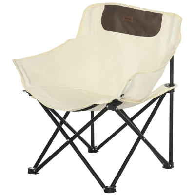 Outsunny Portable Camping Chair, Lightweight Folding Chair for Adults with Carry Bag, Side Pocket for Hiking, Backpacking, White