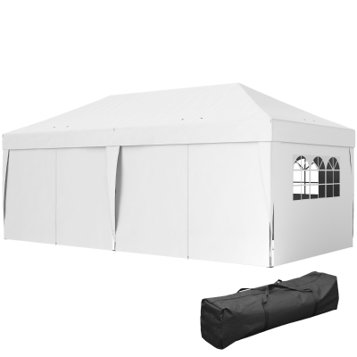 Outsunny 10' x 20' Pop Up Canopy Tent Outdoor Portable Easy Up Party Tent Garden Shade Shelter with Walls Carrying Bag, White