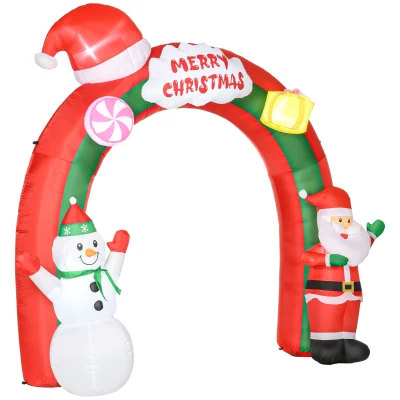 HOMCOM 9ft Christmas Inflatable Archway with Santa Claus and Snowman for Outdoor, Blow Up Decoration with LED Lights