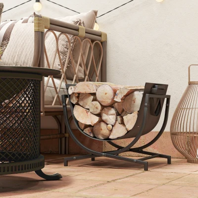 Outsunny Folding Firewood Rack, Indoor Outdoor Log Holder, Black