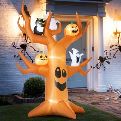 Outsunny Inflatable Halloween Tree 9ft Large with Pumpkins Ghosts Cat LED Outdoor Garden Lawn Party Holiday Orange