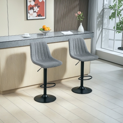 HOMCOM Adjustable Barstools Set of 2, Swivel Bar Stools with Back and Footrest for Kitchen Island Counter, Charcoal Grey