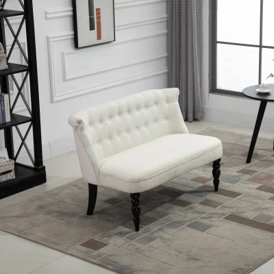 HOMCOM Upholstered Armless Loveseat, Button Tufted, Cream White