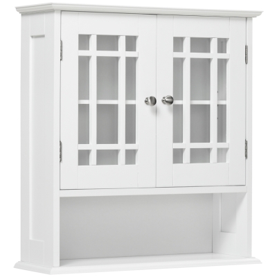 kleankin Modern Wall Mount Bathroom Cabinet, Storage Organizer with 2 Door Cabinet and Open Shelf, White