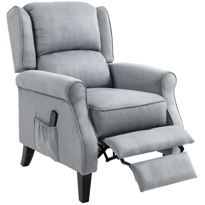 HOMCOM Push Back Recliner Chair, Vibration Massage Recliner for Living Room with Extendable Footrest, Remote, Pocket, Grey