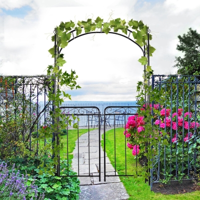 Outsunny 7' Metal Garden Arbor Arch with Scrollwork Doors for Ceremony, Weddings, Party, Backyard, Lawn