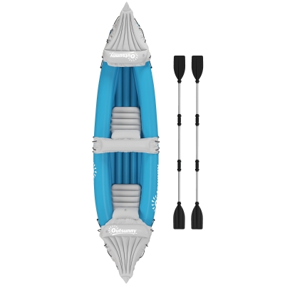 Outsunny 2-Person Inflatable Kayak, Foldable Inflatable Fishing Boat Canoe Set With Air Pump, Aluminum Oars, Blue