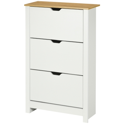 HOMCOM Shoe Storage Cabinet with 3 Flip Drawers and Adjustable Shelves for 9-18 Pairs of Shoes, White