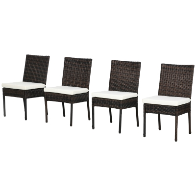 Outsunny 4 Rattan Outdoor Dining Chairs with Cushions, White
