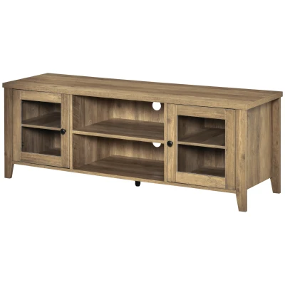 HOMCOM Fireplace TV Stand for TVs up to 60 inches, Wood TV Cabinet w/ Storage Doors or Living Room, Office, Brown Wood Grain
