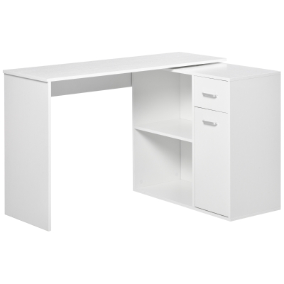 HOMCOM 180° Rotating Home Office Corner Desk Storage Shelf Cabinet White