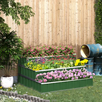 Outsunny 3-Tier Raised Garden Bed, 47"x47"x25", Green Steel